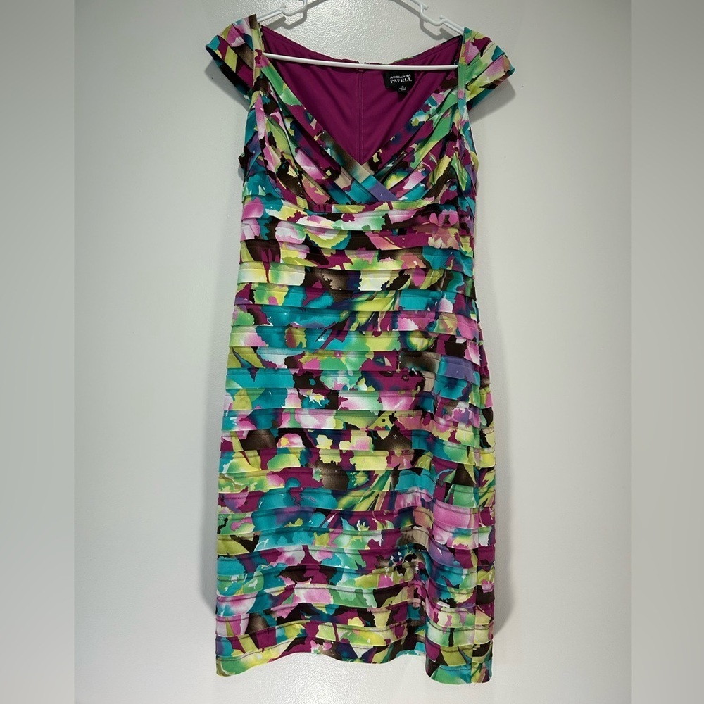 Dressbarn Multicolor Floral Cap-Sleeve Sheath Dress - Pink & Teal